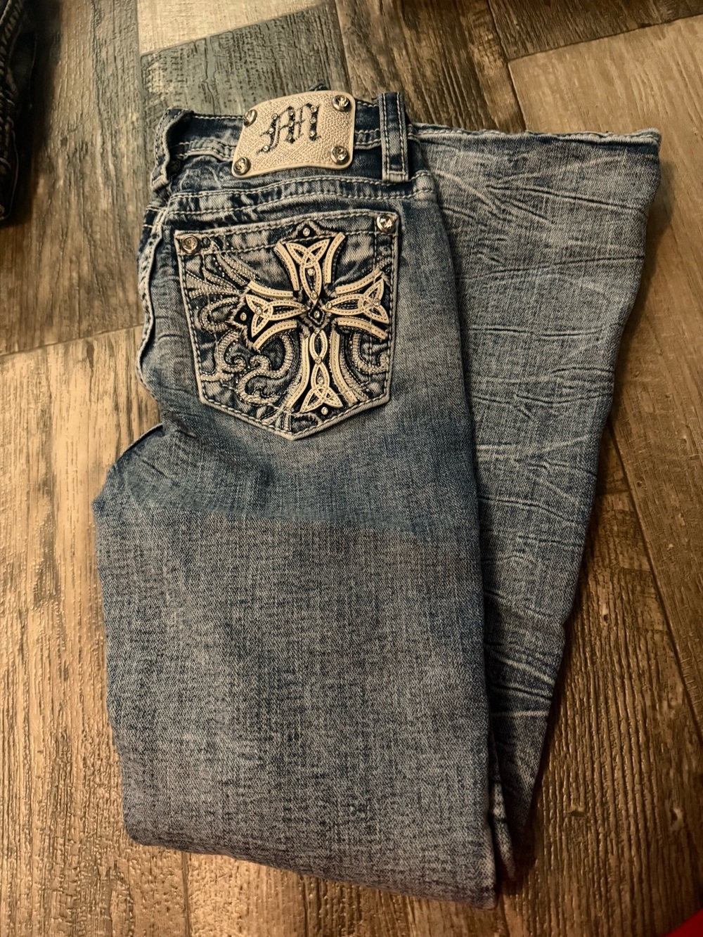 Miss Me Light Blue Boot Cut Jeans with Embroidered Cross Pocket